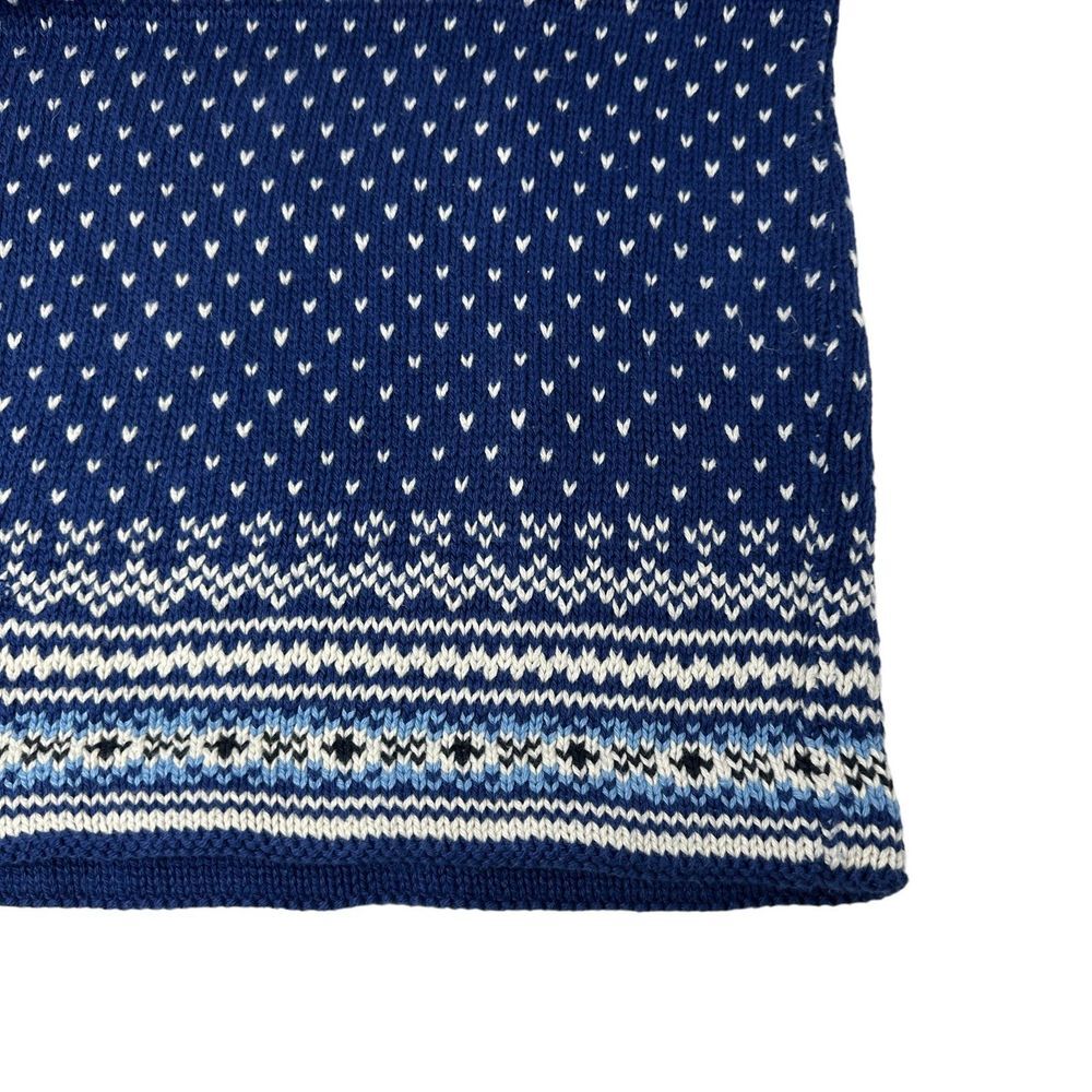 LL Bean Women's Blue White Fair Isle Cotton Crewneck 3 Button Sweater Medium - Picture 8 of 13